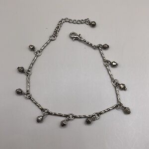 Vintage Silver Tone Beaded Thong Dainty Bangle Cuff Statement Bracelet